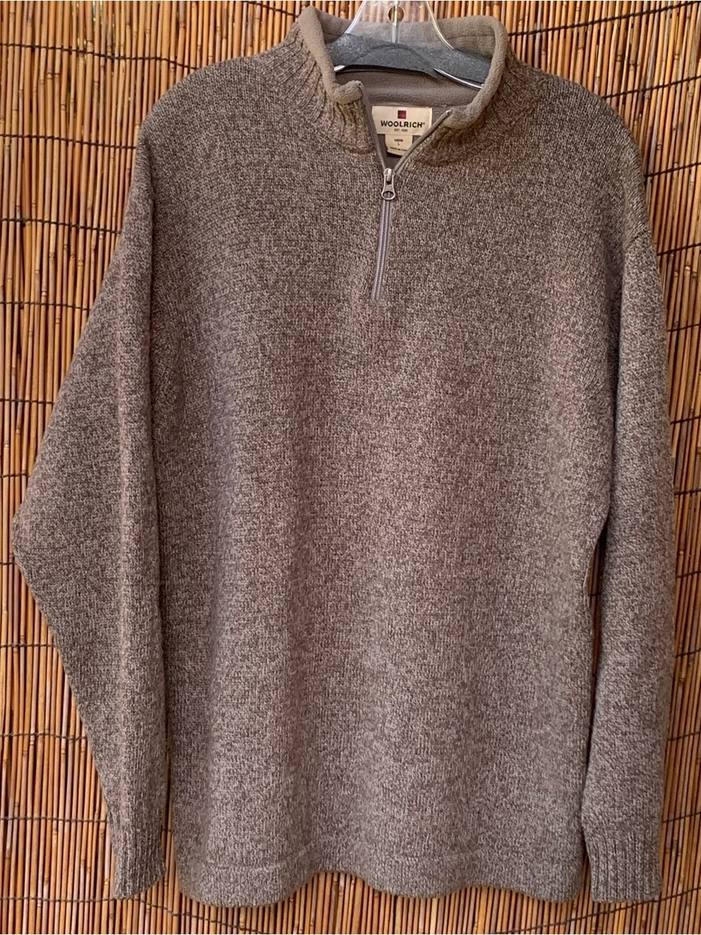 Woolrich Men's Shale Heather Quarter-Zip Wool Sweater Men’s Large